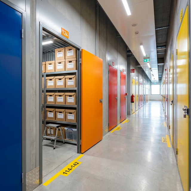 Pasillo de un centro moderno de trasteros